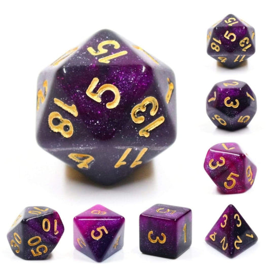 Galaxy Dice Set - Black & Purple Resin