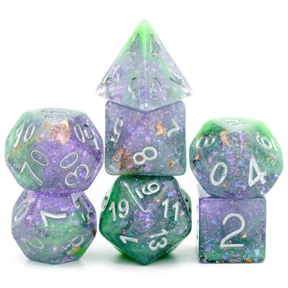 Seabed Treasure Dice Set - Green & Purple Resin
