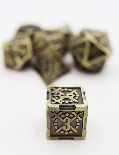 Crossed Swords Dice Set - Timeworn Sword - Metal RPG Dice Set
