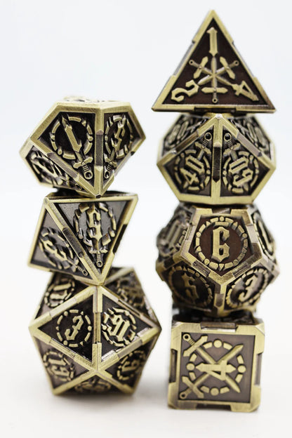 Crossed Swords Dice Set - Timeworn Sword - Metal RPG Dice Set