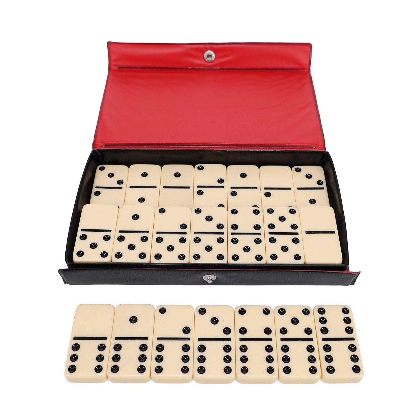 WE Games Double 6 Dominoes - Ivory with Black Vinyl Case
