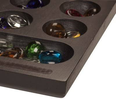 Folding Mancala Game - Dark Stained Wood & Glass Stones