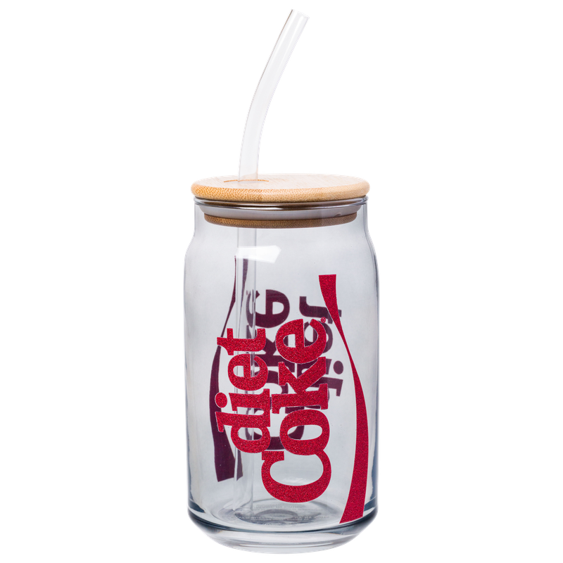Coca Cola Diet Coke Glitter 16oz Glass Tumbler w/ Bamboo Lid