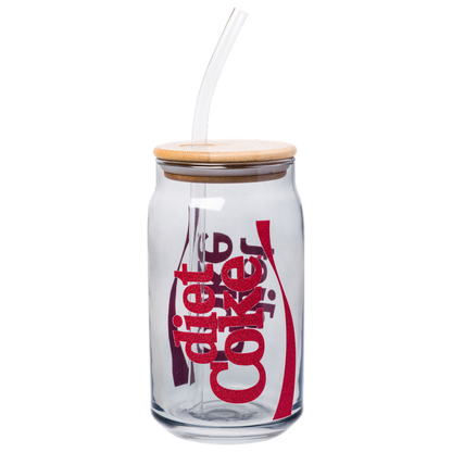 Coca Cola Diet Coke Glitter 16oz Glass Tumbler w/ Bamboo Lid