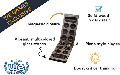 Folding Mancala Game - Dark Stained Wood & Glass Stones