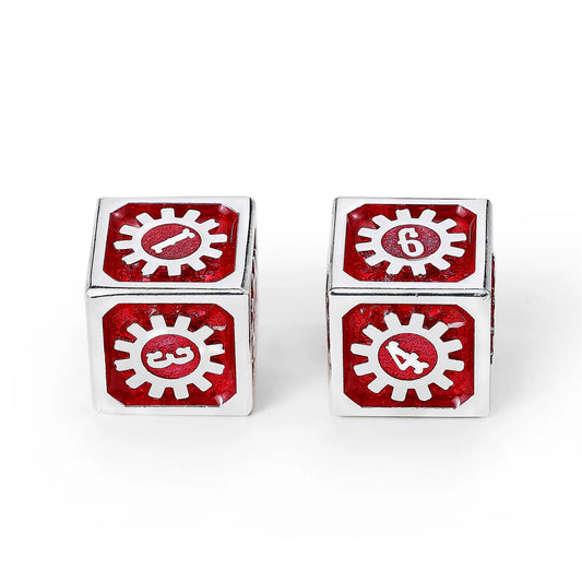 Hymgho Mythic Size Cogcraft Fidget D6 - Vermillion - Red and Silver