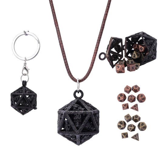 Grimskull's D20 Necklace Locket Gift Set - Matte Black