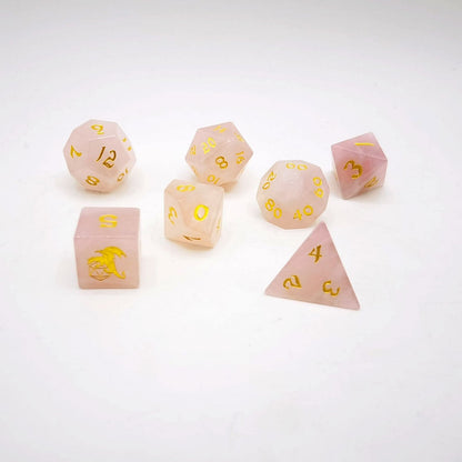 Dragon's Hoard Gemstone Dice Set - Rose Quartz, with Deluxe Case