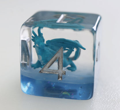 Young Blue Dragon Dice Set - Resin Inclusion