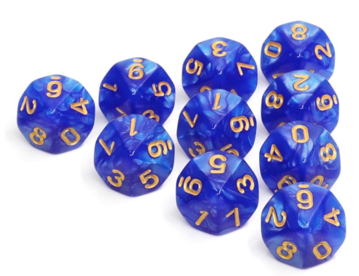 10 Piece Blue Pearl D10s - Resin