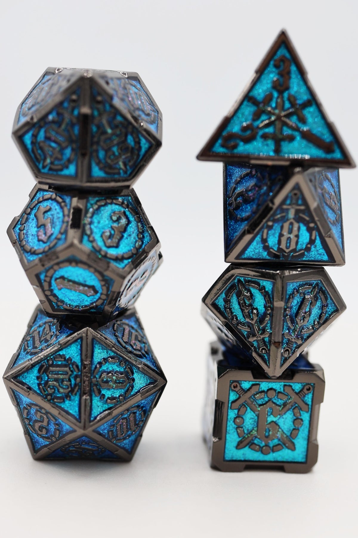 Crossed Swords Dice Set - Sword of the Deep - Metal RPG Dice Set