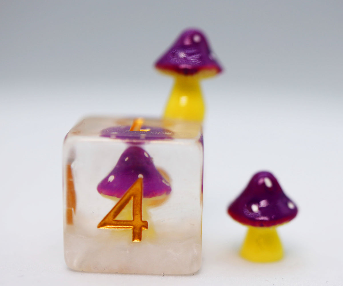 Purple Mushroom Dice Set - Resin Inclusion