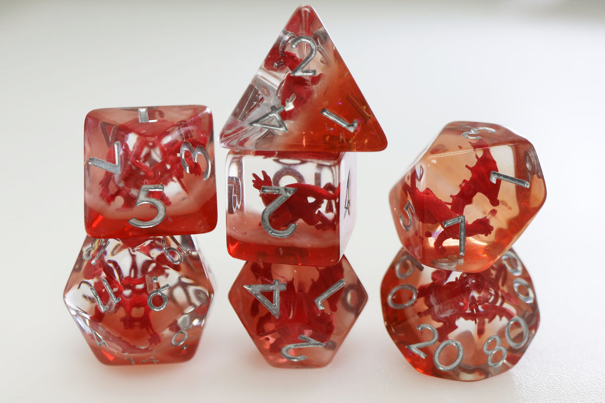 Young Red Dragon Dice Set - Resin Inclusion