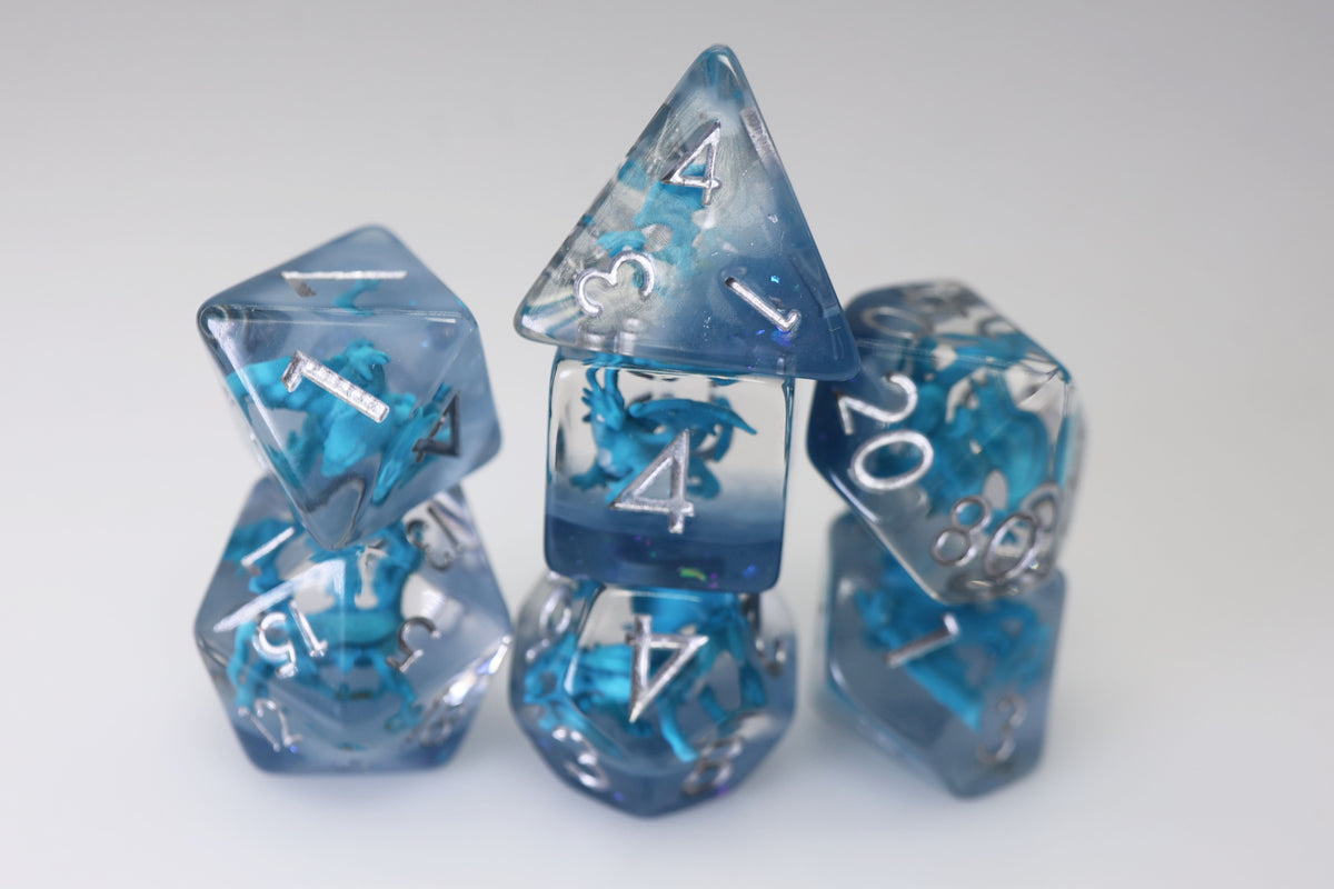 Young Blue Dragon Dice Set - Resin Inclusion