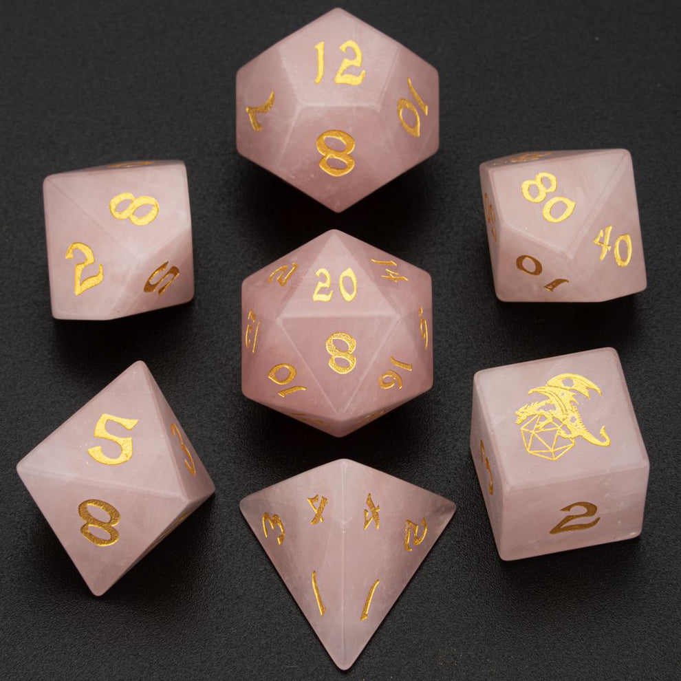 Dragon's Hoard Gemstone Dice Set - Rose Quartz, with Deluxe Case