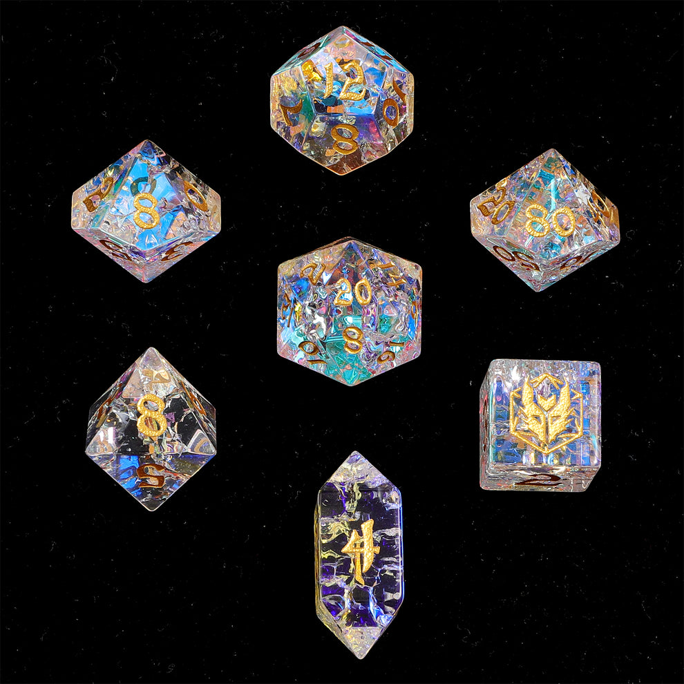 Dragon's Hoard Gemstone Dice Set - Prismatic K9 Crystal, with Deluxe Case