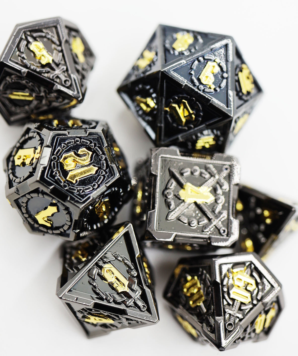 Crossed Swords Dice Set - Demonic Sword - Metal RPG Dice Set