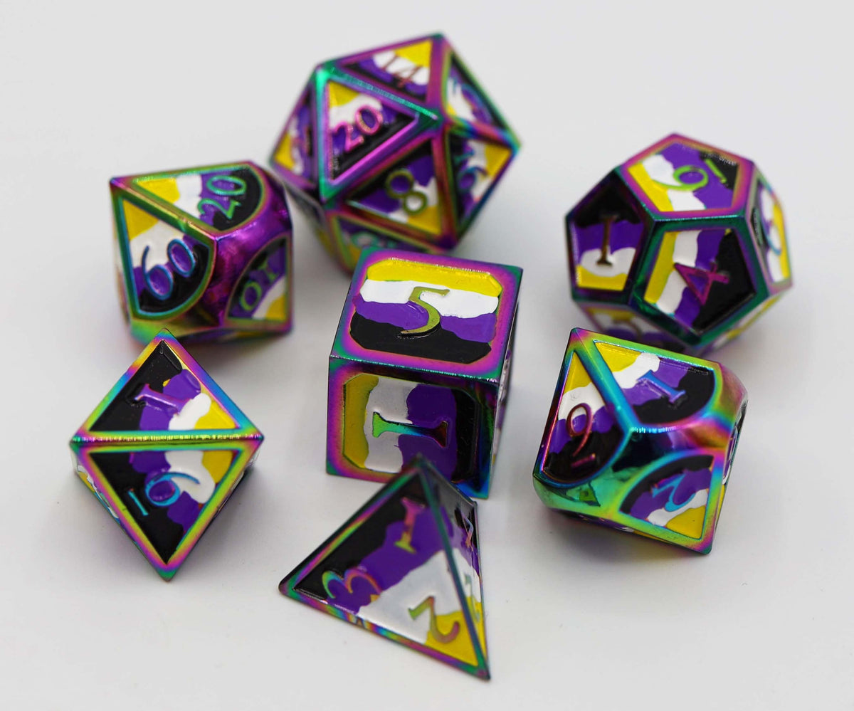 Nonbinary Pride Flag - Metal PRG Dice Set