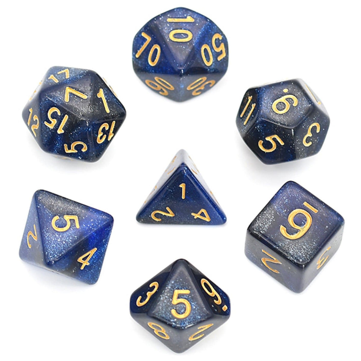 Galaxy Dice Set - Black & Blue Resin