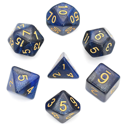 Galaxy Dice Set - Black & Blue Resin