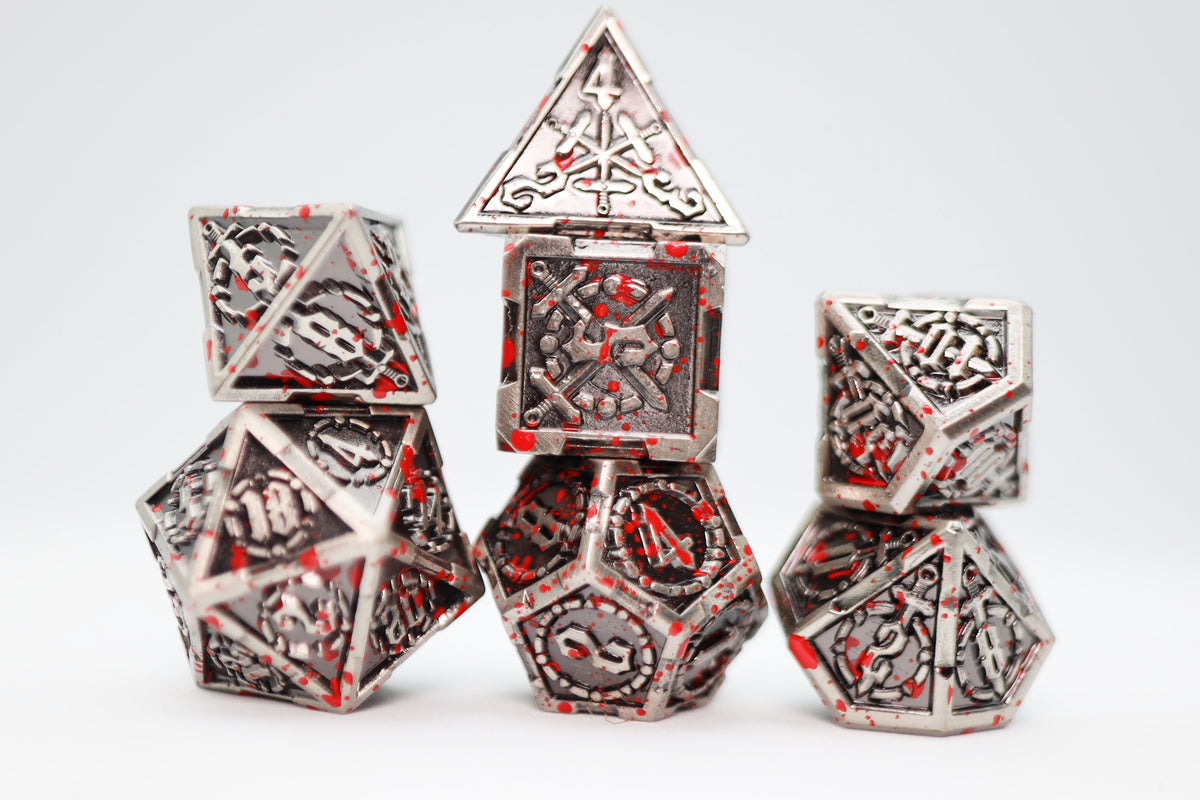 Crossed Swords Dice Set - Vampiric Sword - Metal RPG Dice Set