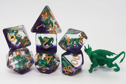 Young Green Dragon Dice Set - Resin Inclusion