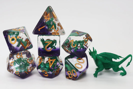 Young Green Dragon Dice Set - Resin Inclusion