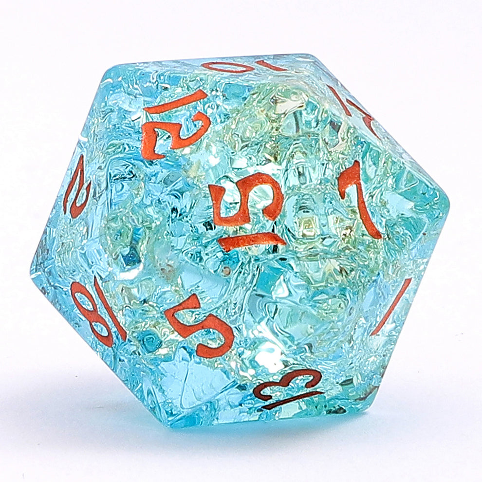 Dragon's Hoard Blasted Glass Gemstone Dice Set - Two Toned Blue & Green, with Deluxe Case