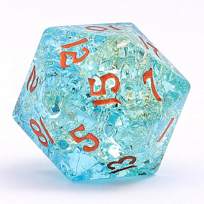Dragon's Hoard Blasted Glass Gemstone Dice Set - Two Toned Blue & Green, with Deluxe Case