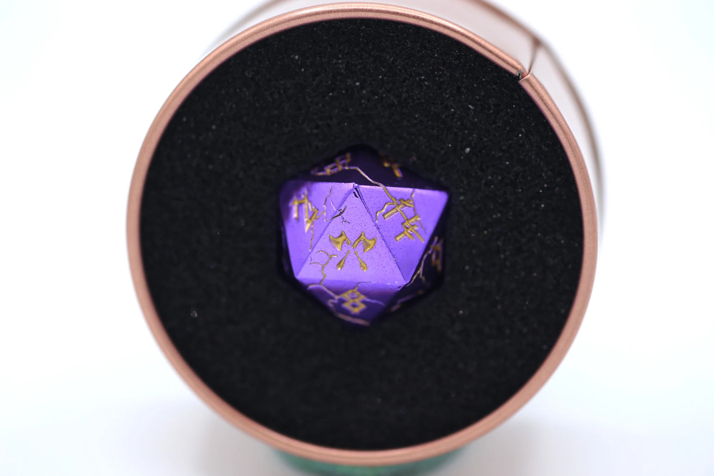 Barbarian d20 Dice - Purple Chrome with Gold