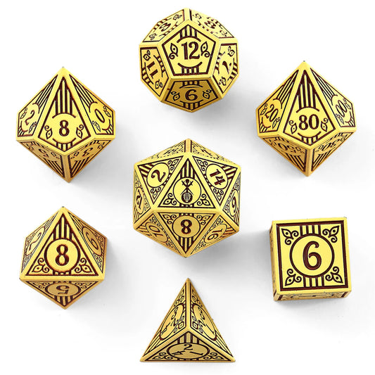 Hymgho Solid Metal Bard RPG Dice Set - Dark Cream w/ Brown