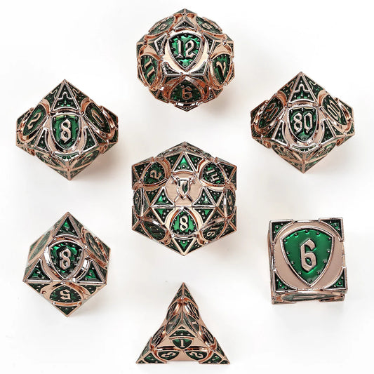 Hymgho Solid metal Fighter RPG Dice Set: Copper w/ Green
