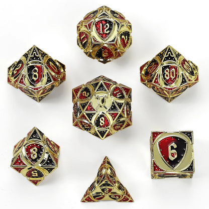 Solid metal Fighter RPG Dice Set - Gold w/ Red and Black