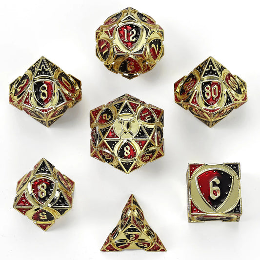 Hymgho Solid metal Fighter RPG Dice Set - Gold w/ Red and Black