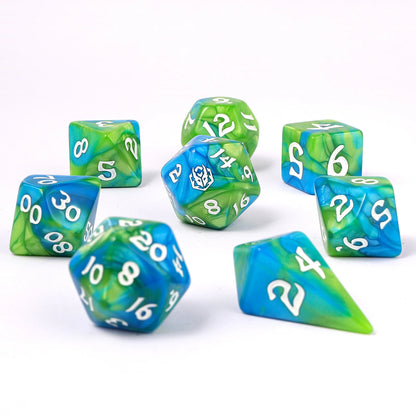 Wyrmforged Rollers 8 Piece Dice Set - Verdant Streams, Rounded Resin