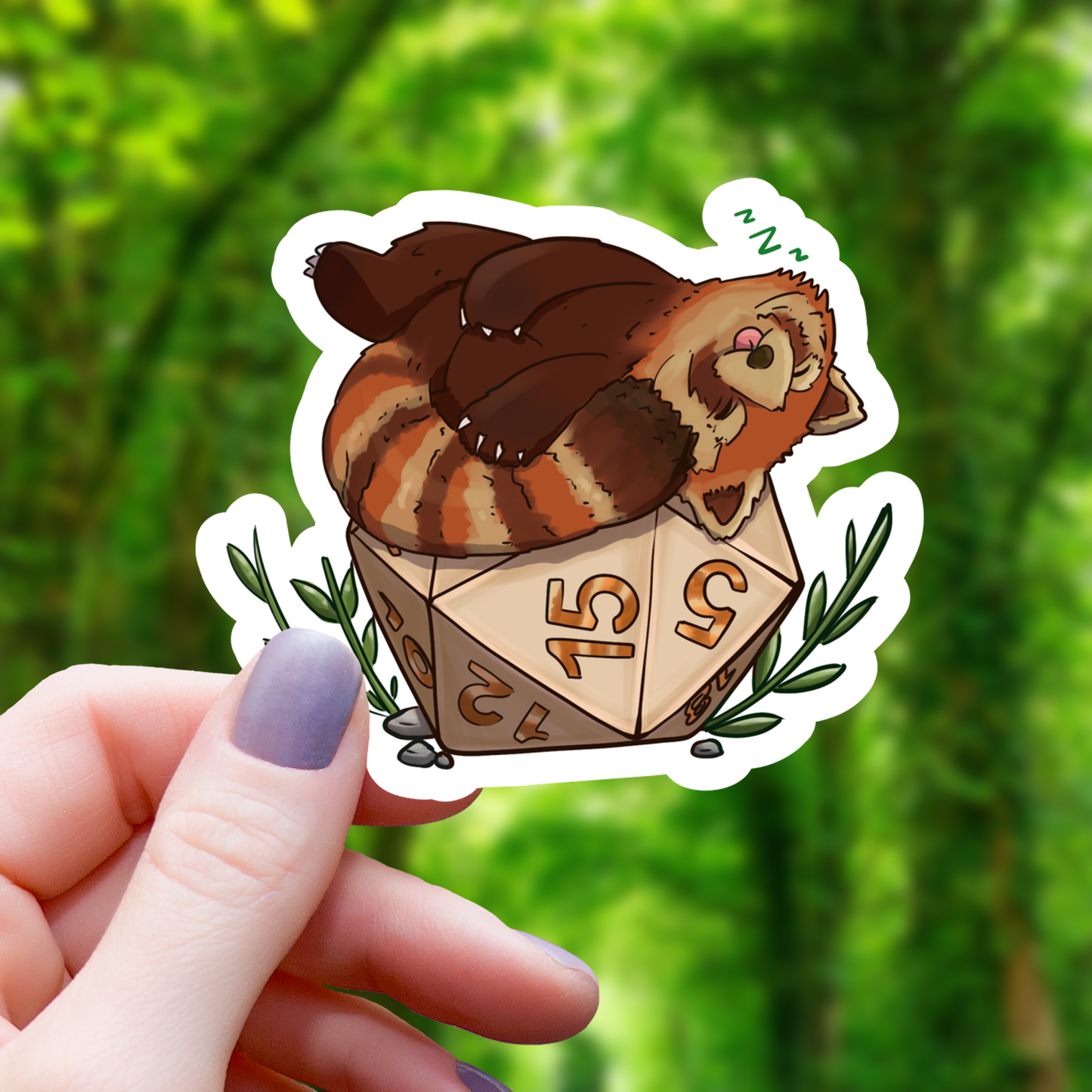 Red Panda Sleeping on D20 2 Sticker - 3"