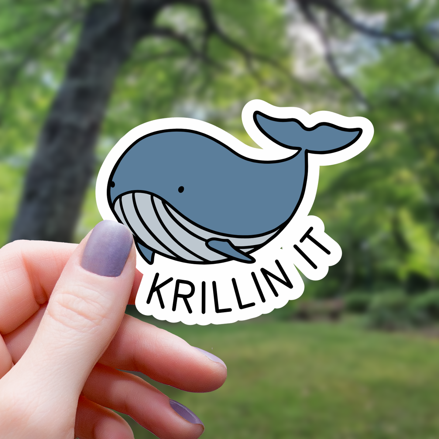 Krilling It Whale Animal Pun Sticker - 3"