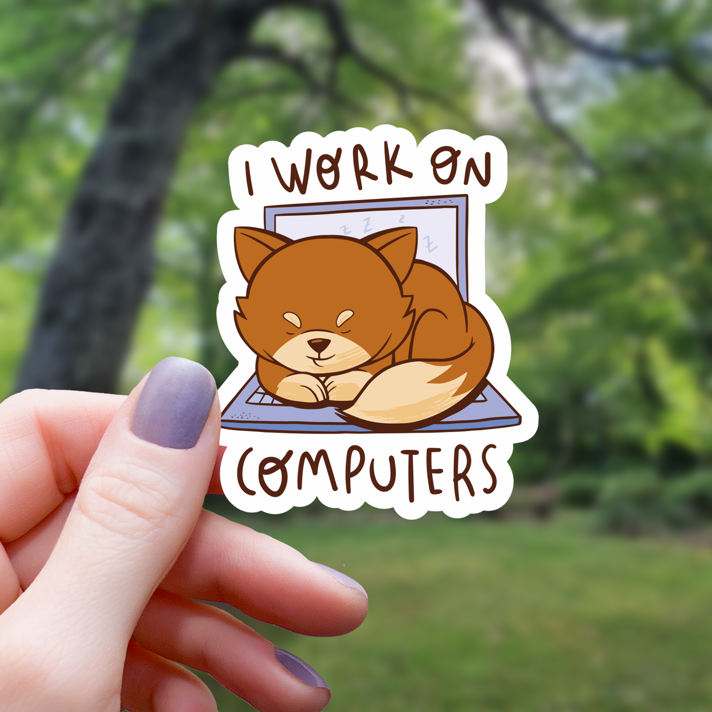I Work On Computer Cat Sticker - 3"