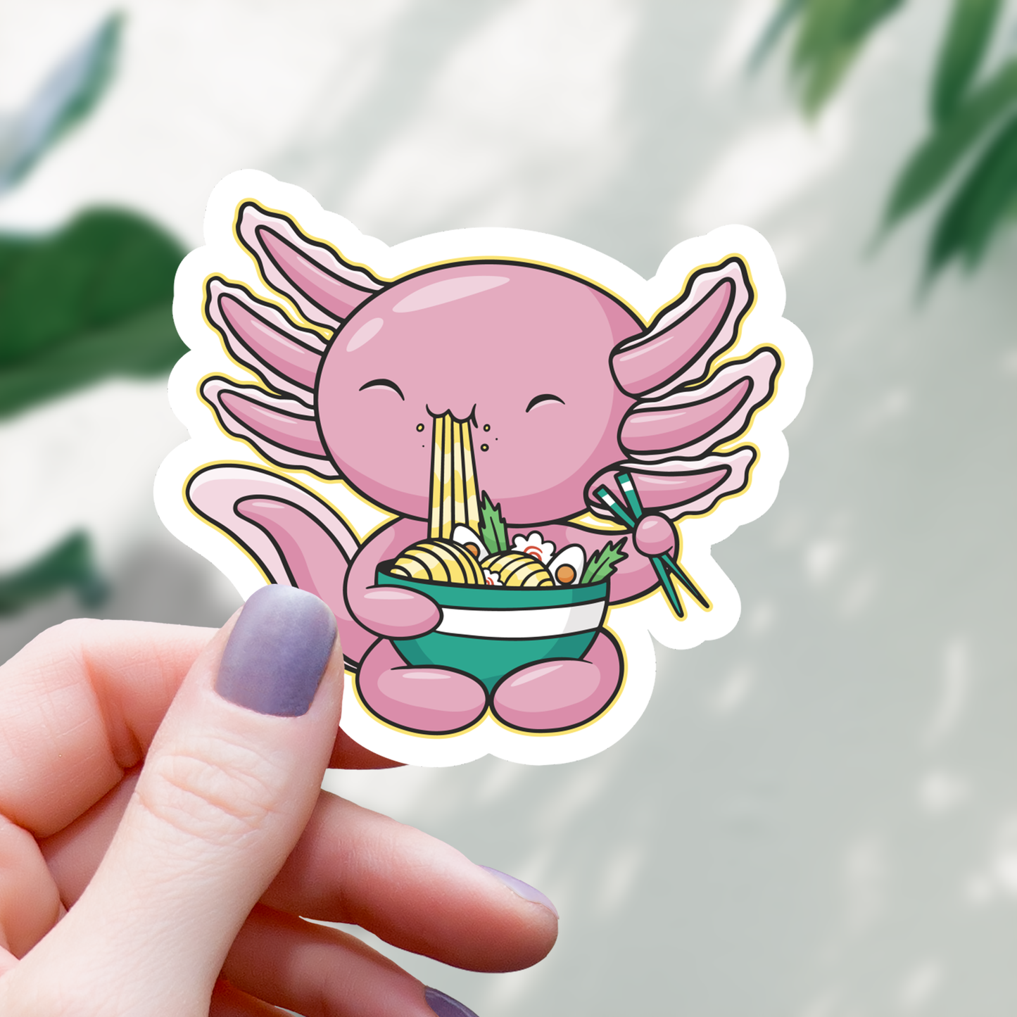 Axolotl Eating Bowl of Ramen Sticker - 3"